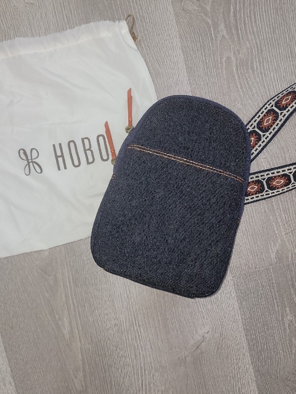 HOBO Navy Denim Crossbody Bag with Patterned Strap - Picture 5 of 8